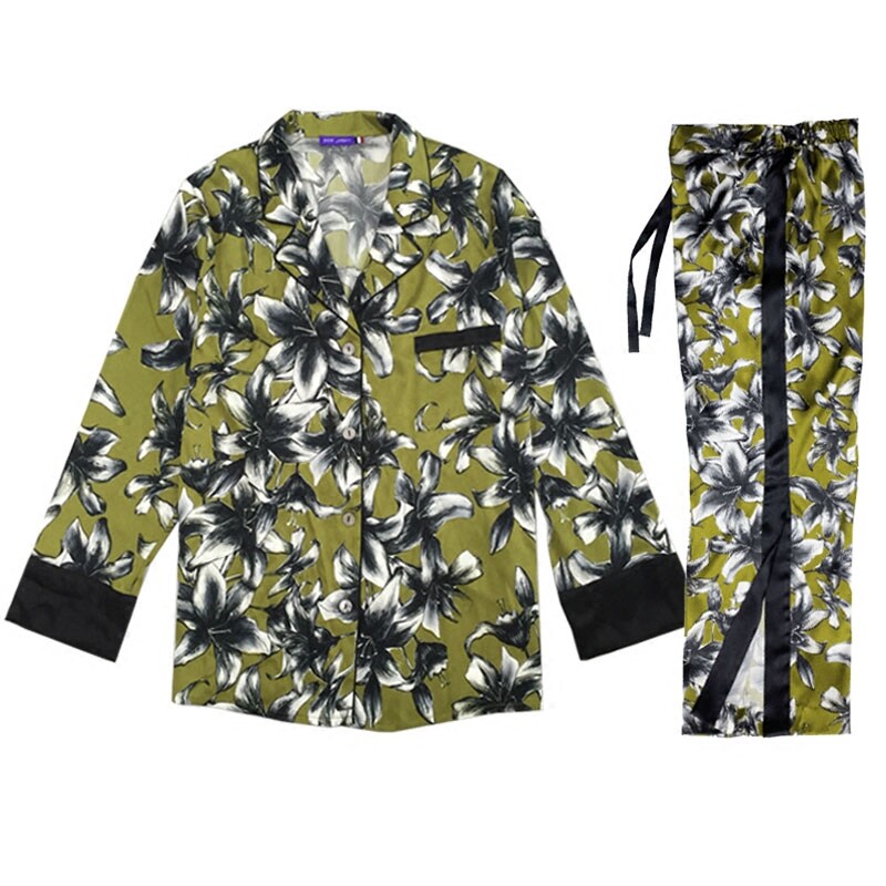 黑百合真丝脚口开叉出街家居服