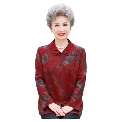 中老年人女夏装长袖薄衬衣春秋装