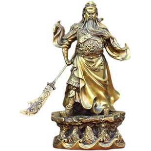 宇卓铜器 纯铜立刀九龙关公 黄铜九龙关公忠义武财神工艺品摆件
