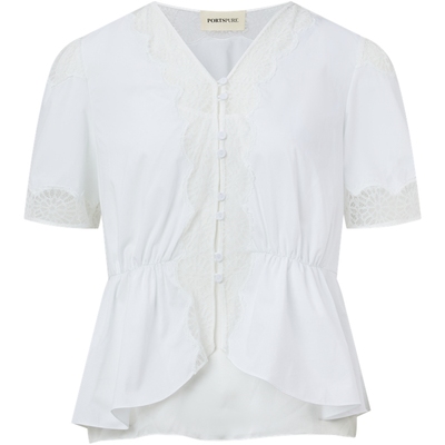 商场同款 宝姿PORTSPURE女装2025秋冬新品经典度假蕾丝短袖衬衫