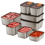 佳帮手304不锈钢保鲜盒冰箱冷冻肉类分装腌制密封收纳盒子食品级