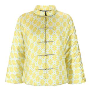 Bettychow真丝柠檬黄菱格新中式棉服秋冬保暖时髦外套 过年拜年