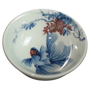 晓月庐景德镇手工陶瓷茶杯青花釉里红金鱼花卉中式复古茶具礼盒装