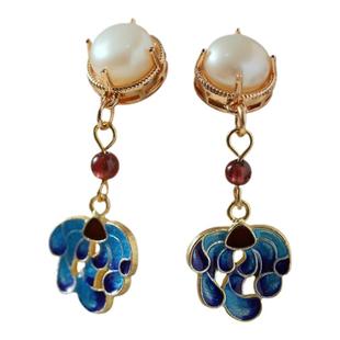 青雀记原创手工制作烧蓝耳环汉服cos仿明清景泰蓝百搭耳坠 忆秦娥