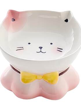 爪小囡釉下彩陶瓷猫碗高脚护颈
