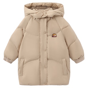 moimoln小云朵童装25冬新款男女童外套连帽纯色中长款羽绒服保暖