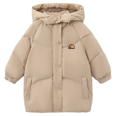 moimoln小云朵童装25冬新款男女童外套连帽纯色中长款羽绒服保暖