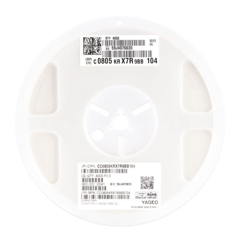 原装 0805贴片电容 100nF(104) ±10% 50V X7R CC0805KRX7R9BB104