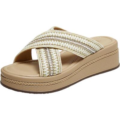 TATA他她女鞋夏厚底坡跟一字拖通勤外穿休闲沙滩露趾凉拖WM302BT5