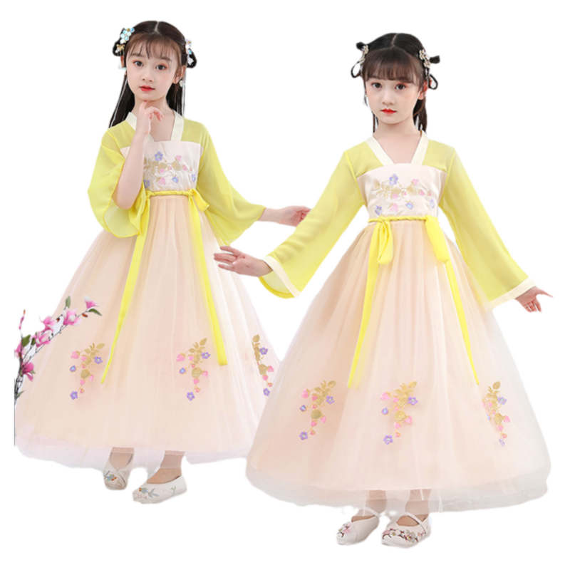 汉服超仙女孩唐装夏天裙子黄色