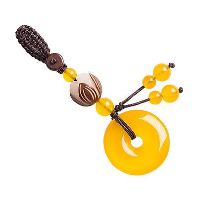 玉石玉髓平安扣钥匙扣菩提莲花钥匙链吊坠饰男女情侣汽车钥匙挂件