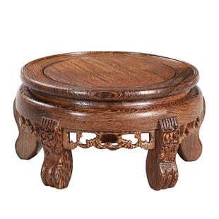 实木圆形鱼缸底座鸡翅木花盆花瓶酒坛托架佛像工艺品石头摆件底座