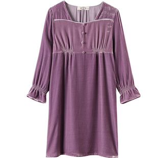 美标新款丝绒6A级真丝睡衣女春秋19姆米重磅桑蚕丝绸睡裙家居服冬