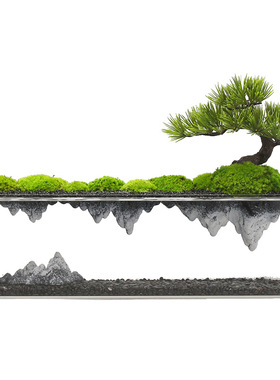 新中式现代创意迎客松倒影摆件入户玄关招财软装艺术室内绿植装饰