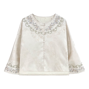 JKJS【云汀暖】重工刺绣新中式提花外套国风上衣圆领宽松气质女装