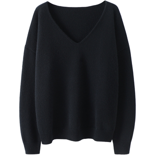 自带神秘感！加厚V领羊绒衫女纯羊绒毛衣针织打底衫宽松【启超】