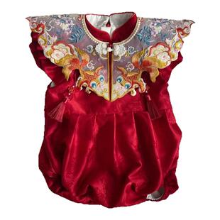 周岁女宝宝礼服夏季款抓周冠衣礼服中国风唐装生日宴百天宴包屁衣