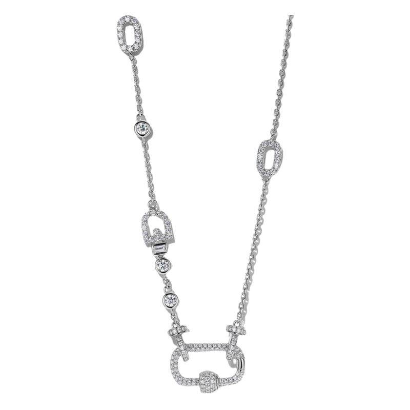 回形满钻万用项链女925银搭配翡翠佛公吊坠多功能万能扣珠宝链条