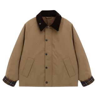 Basic House/百家好翻领撞色短款棉服女冬季加厚保暖百搭简约外套