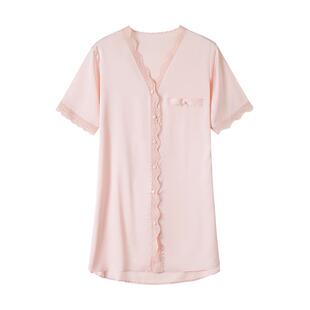2025夏季新款女士冰丝短袖睡衣宽松薄款睡裙丝绸高级感开衫家居服