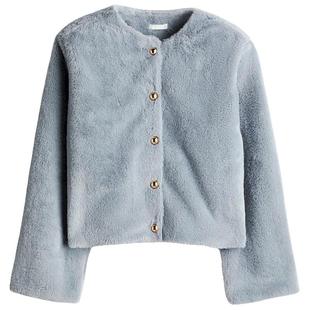 HM女装短外套冬季圆领针织长袖廓形小香风外套1260477