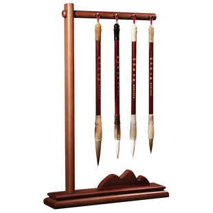实木毛笔挂架笔架毛笔架笔挂新中式多功能文房四宝摆件初学者书法专用笔搁放毛笔架托收纳置物架毛笔挂小笔架