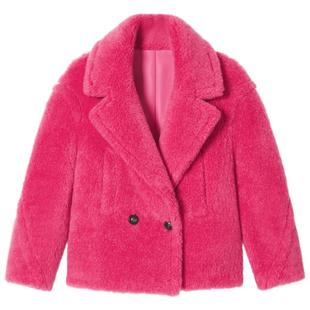 SALT.P可颜羊毛泰迪绒大翻领摩托风茧型大衣毛绒外套2024冬