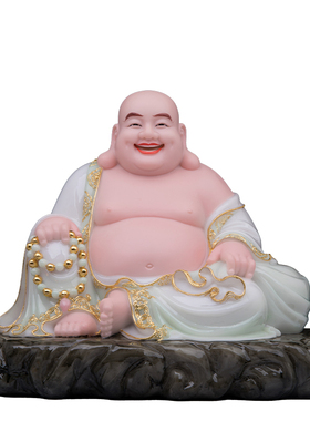 汉白玉天青大肚弥勒佛客厅摆件