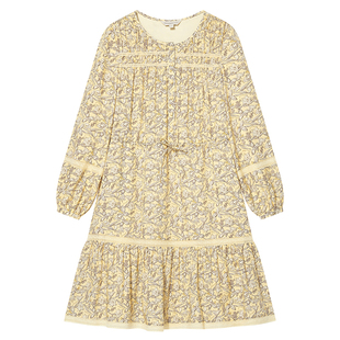 Goodland美地女装春季法式碎花连衣裙短款收腰a字裙