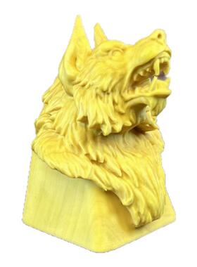 黄杨木雕刻狼头印章摆件