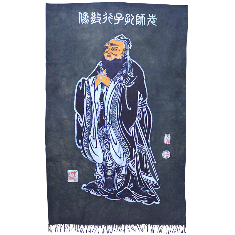 蜡染画孔子画像儒家文化背景装饰