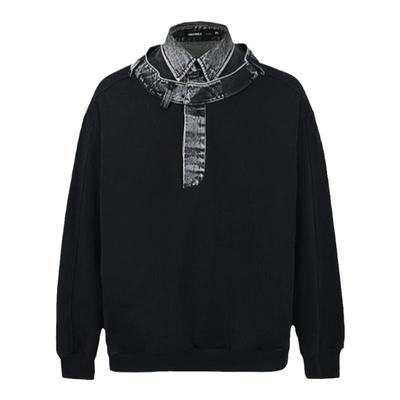 455EMBLE 牛仔腰头领口拼接卫衣 480克 男女同款秋季潮流卫衣