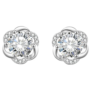 老凤祥S925银闪耀锆石繁花耳钉女纯银精致六瓣花耳环气质生日礼物