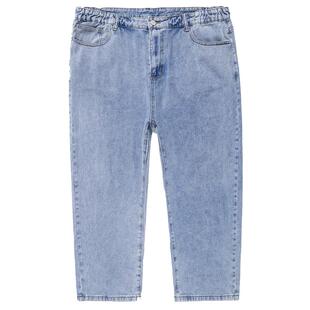 秋冬款九分裤男宽松直筒加肥加大码胖子肥佬百搭9分水洗蓝弹力裤