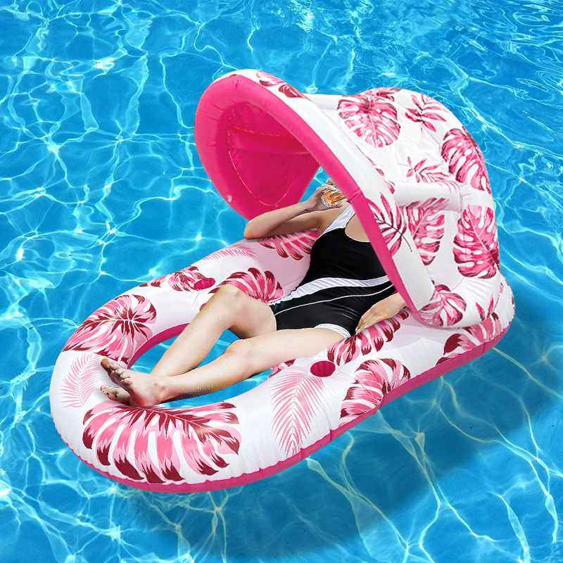 跨境户外水上沙发浮床遮阳棚网布靠背杯座排加厚浮折叠单人带充气