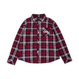 【玫瑰花窗】BOYLONDON春季情侣款红黑刺绣格子衬衫外套N21004