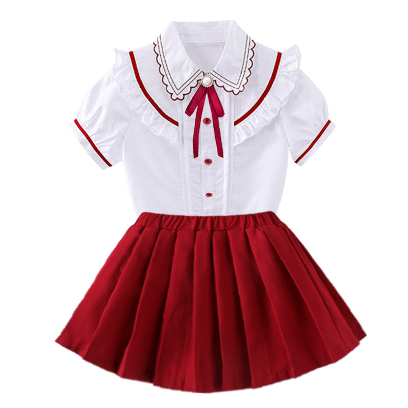 小学生夏季英伦学院风班服红色短袖校服套装幼儿园园服大班毕业服