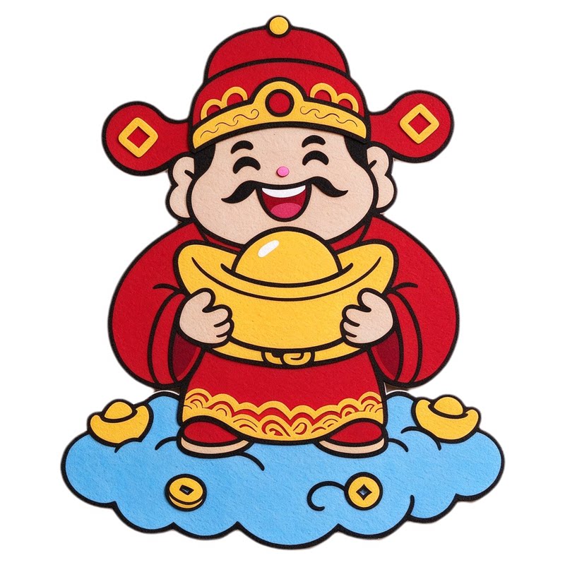新年国风财神毛毡装饰画