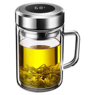 高档显温双层大容量玻璃杯带把手便携泡茶杯子男女士家用喝水杯子