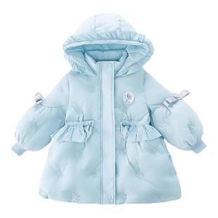 法国Uamtor女童爱莎羽绒服冬季2025洋气时髦白鸭绒保暖中长款外套