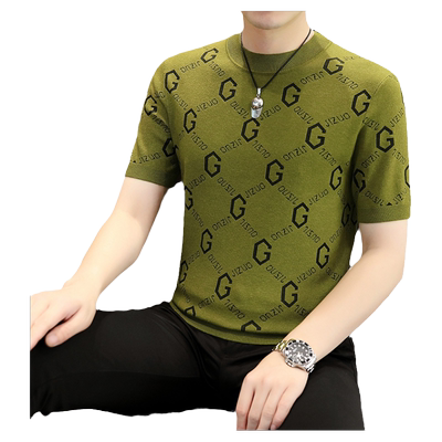 男士半高领加厚修身短袖毛衣