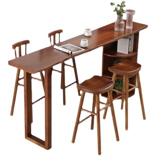 实木吧台桌家用阳台靠墙高脚桌商用咖啡厅酒吧桌椅长条隔断窄吧台