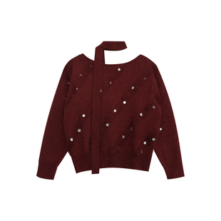 利达NEWDADADA新年战袍红色亮闪闪毛衣女秋冬设计感针织衫TDK3114