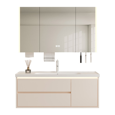 浴室柜奶油风陶瓷一体盆洗脸盆柜