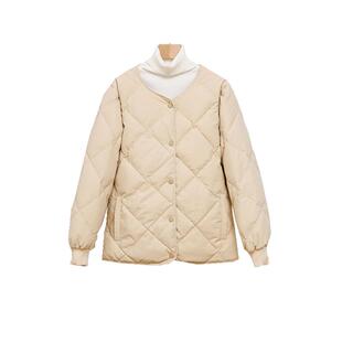 韩版新款小个子轻薄圆领白鸭绒羽绒服女短款菱格无领外套内胆棉袄