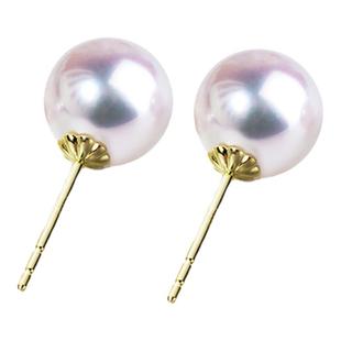 现货基础款18k金海水珍珠耳钉akoya无耳洞耳饰珍珠耳夹素钉7-9mm