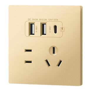 86型家用暗装金五孔USB充电多口type-c孔20w手机快充开关插座面板