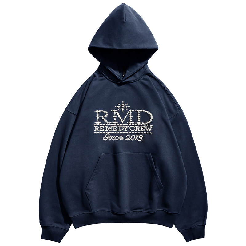 Remedy国潮秋季新款珍珠字母帽衫外套美式潮牌情侣连帽卫衣男女