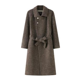 NUMBER HERE 柔软蓬松羊毛圈圈纱定制羊毛混纺斜襟设计毛呢大衣