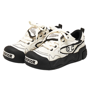 Champion冠军面包鞋2026春季新款厚底红色板鞋女潮流增高休闲鞋男